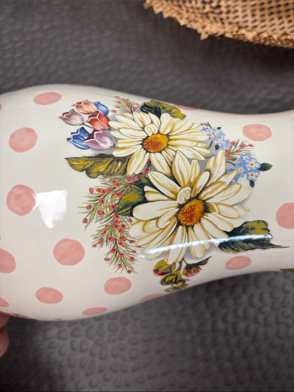 MacKenzie-Childs Pink Polka Dot Floral Vase - tall - Picture 4 of 5